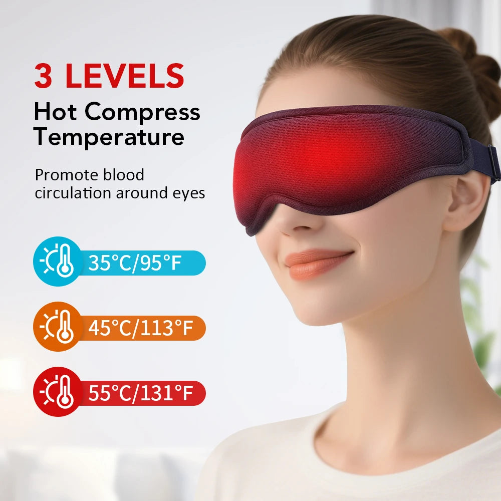 3D Steam Hot Compress and Massage Eye Mask Heated Eye Massager for Relieve Eye Strain Dark Circles Sleeping Mask Vibration